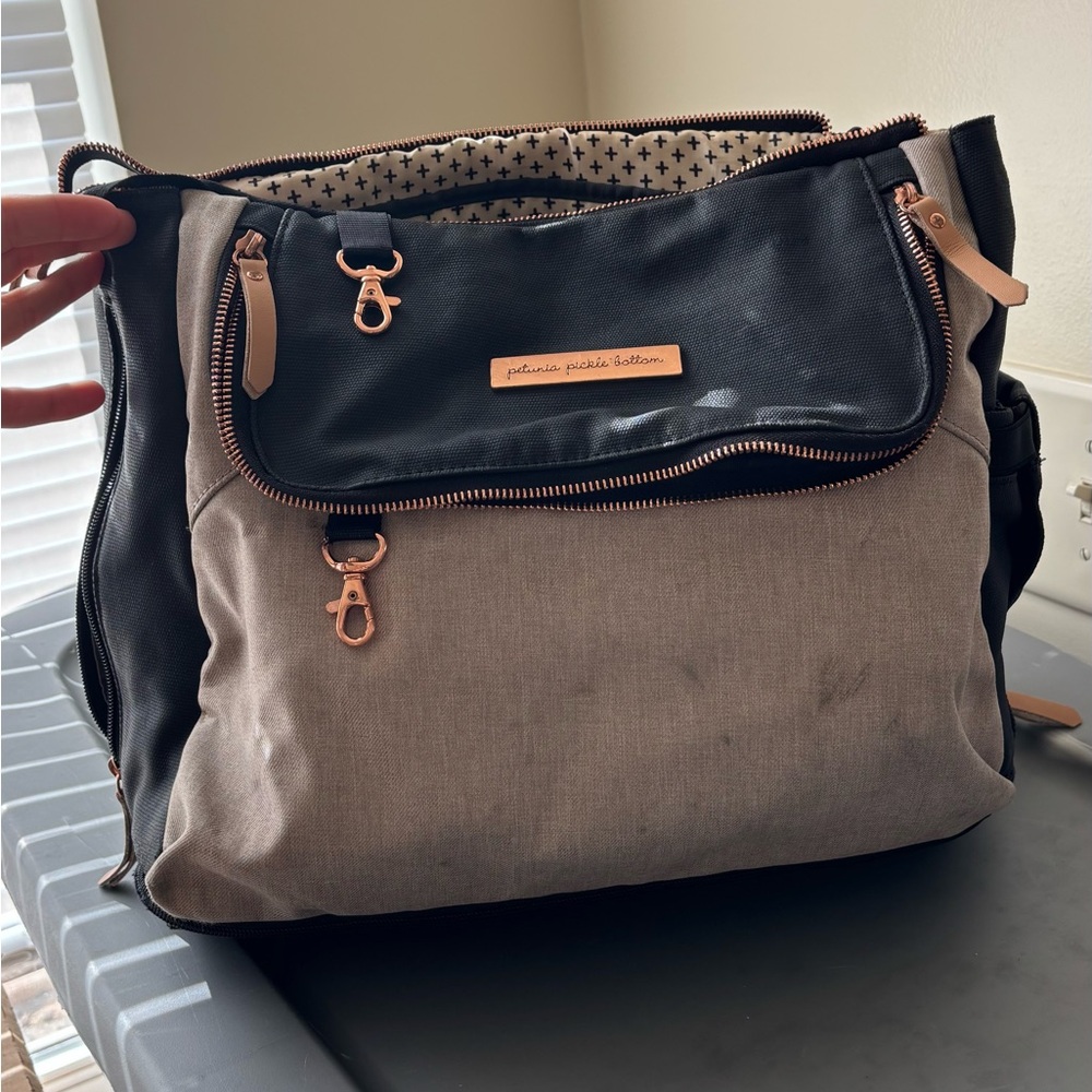 Petunia Pickle Bottom Black and Tan Baby Bag